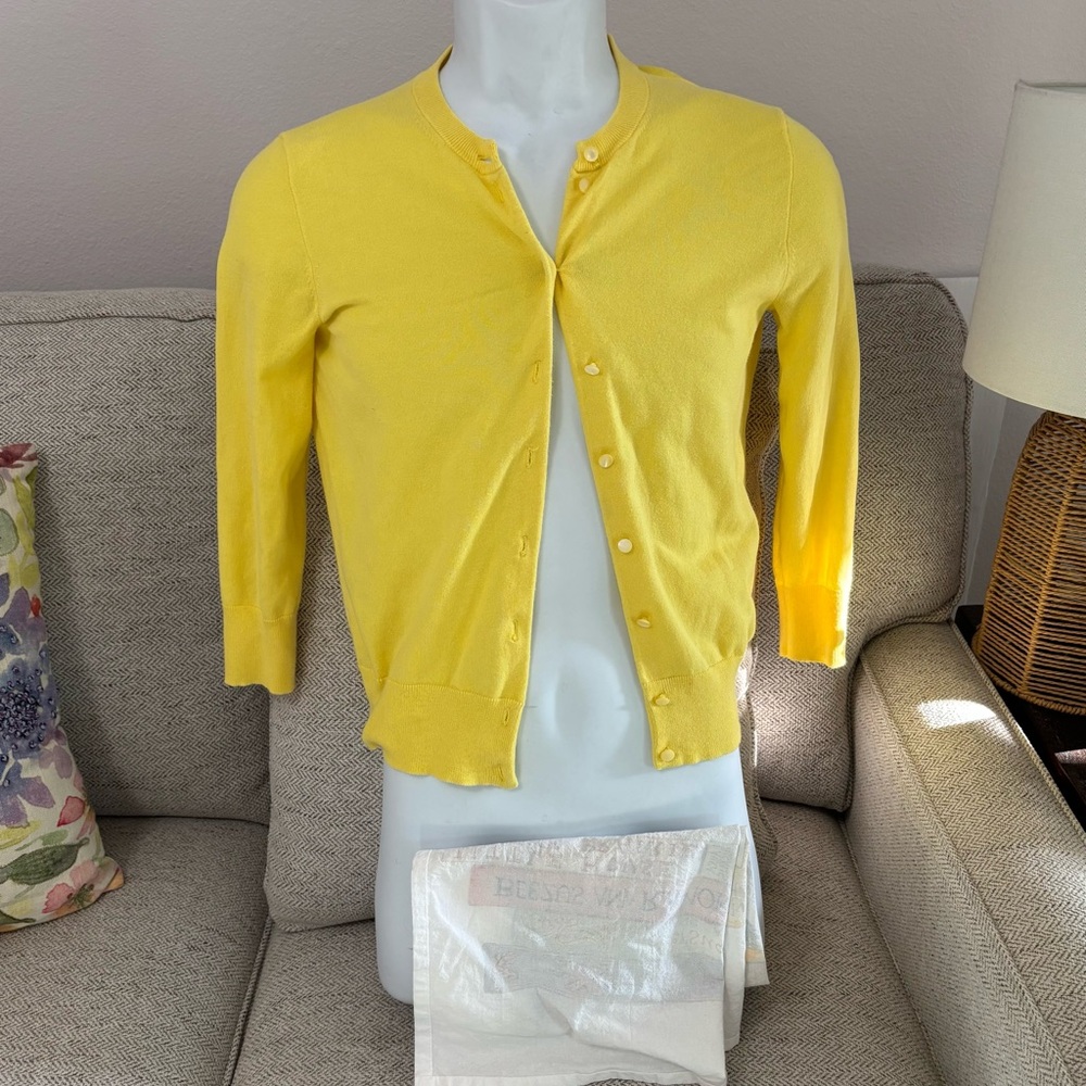 J CREW Bright Yellow Cardigan Sweater Long Sleeve Button Up Size S